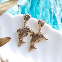 Vintage Jewelry 西洋古董飾品 金色調 可愛 小海豚 針式耳環