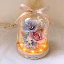 永生花玻璃盅-莫蘭迪霧粉藍 l 小夜燈 日本玫瑰 情人節禮物