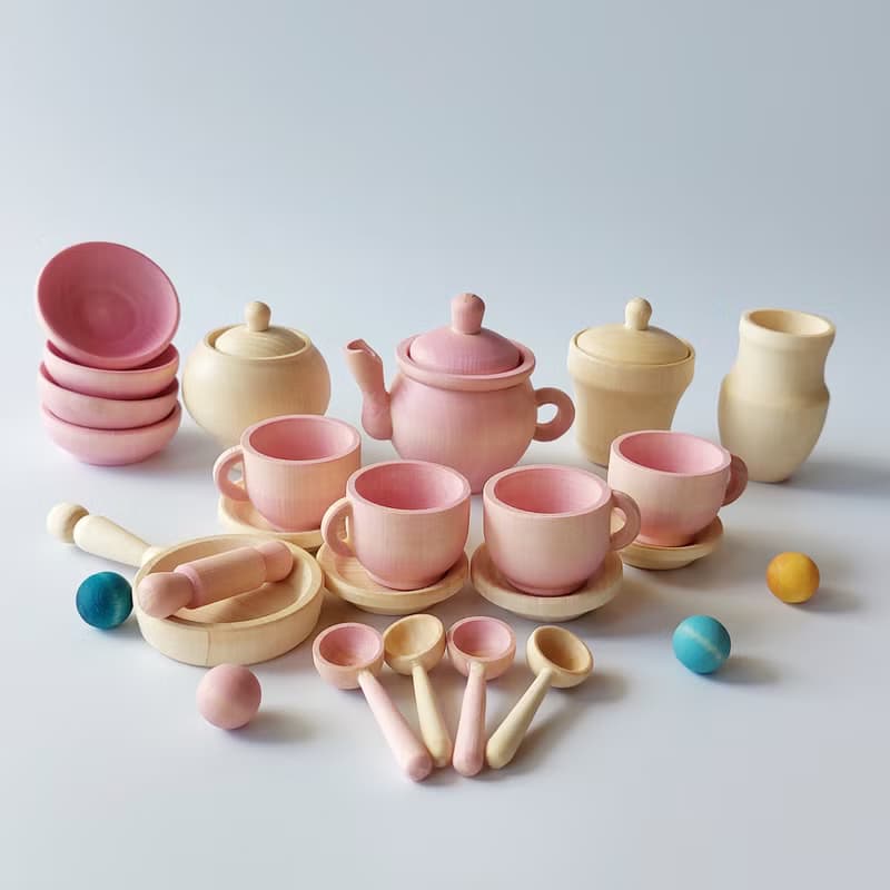 Wooden tea set Montessori Baby Toys Play kitchen Baby gift Montessori wood toys