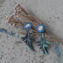 手工刺繡鉤織耳環 夜月與葉