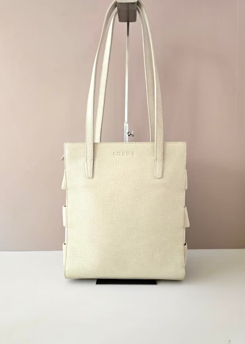 稀有中古包 Loewe米白分層托特包 側背包 單肩包 復古包 二手包