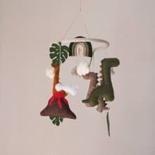 Dinosaur crib baby mobile with rainbow cloud star monstera. Baby shower gift ide