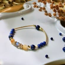 夜神的羽衣 | 灰月光 青金石 九月誕生石 天然水晶手鍊 彈性鍊