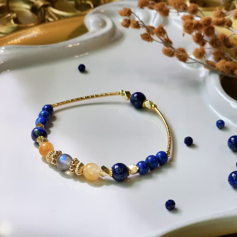 夜神的羽衣 | 灰月光 青金石 九月誕生石 天然水晶手鍊 彈性鍊