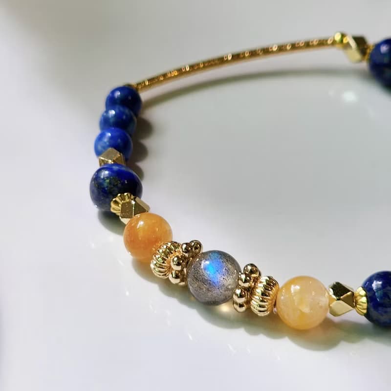 夜神的羽衣 | 灰月光 青金石 九月誕生石 天然水晶手鍊 彈性鍊