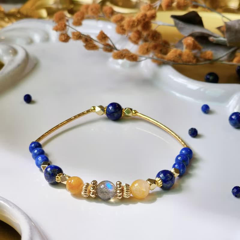 夜神的羽衣 | 灰月光 青金石 九月誕生石 天然水晶手鍊 彈性鍊