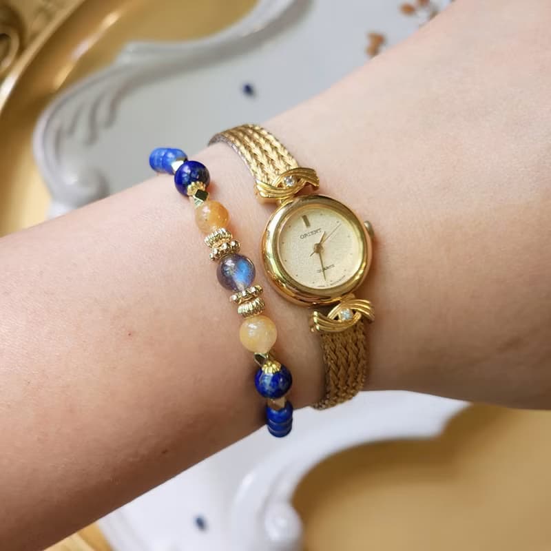 夜神的羽衣 | 灰月光 青金石 九月誕生石 天然水晶手鍊 彈性鍊