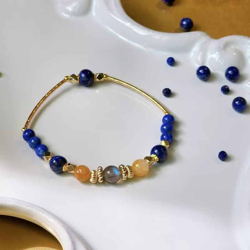 夜神的羽衣 | 灰月光 青金石 九月誕生石 天然水晶手鍊 彈性鍊