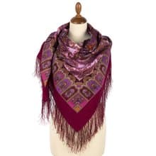 Pavlovo Posad Russian Shawl 100% Wool Scarf 125x125 cm Wrap Silk Fringe 1344-6