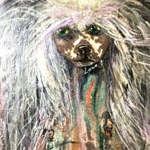 Chinese crested dog original mix media painting