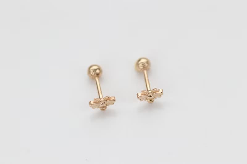 14K 蜜蜂鎖珠耳環(單個)耳骨 耳窩 不退色