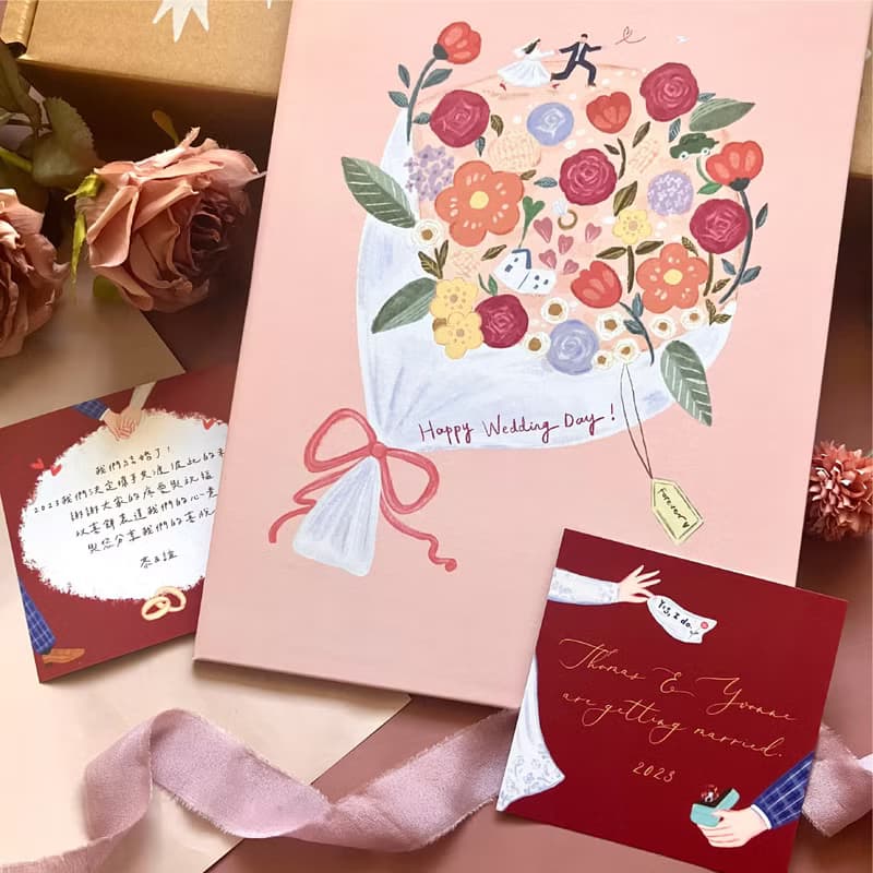 【免運套組】插畫結婚書約組 30份喜餅小卡 可愛插畫 結婚登記