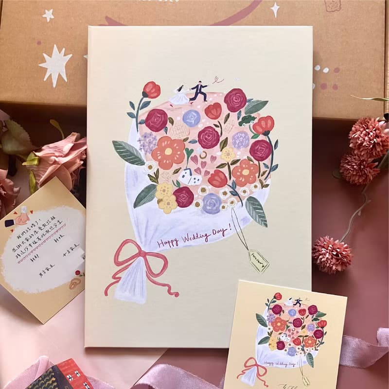 【免運套組】插畫結婚書約組 30份喜餅小卡 可愛插畫 結婚登記