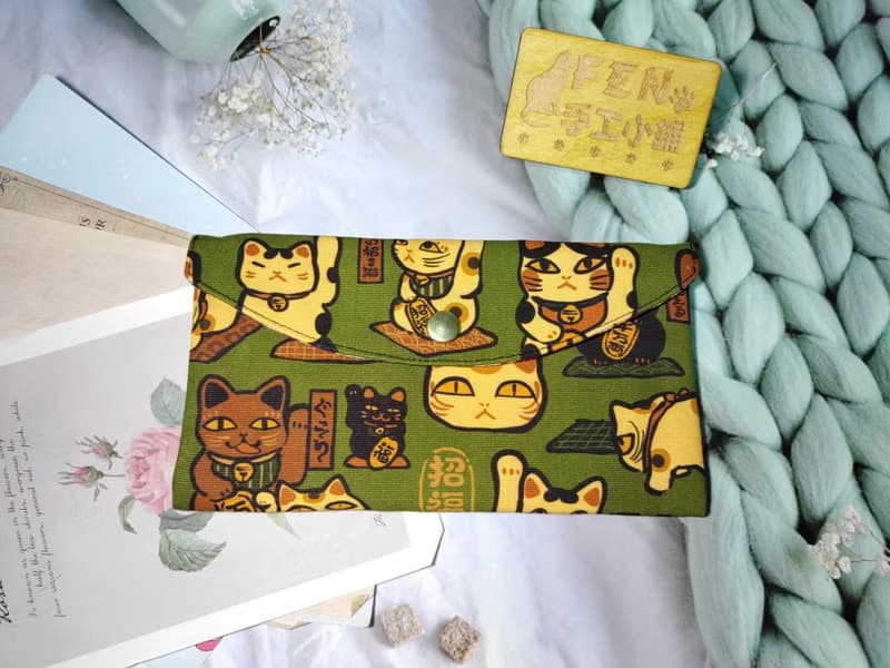 單層款布紅包袋-日本限量牛津布妖怪厭世招財貓布紅包袋-存摺袋
