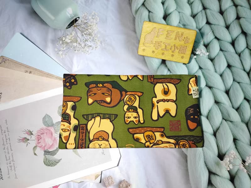 單層款布紅包袋-日本限量牛津布妖怪厭世招財貓布紅包袋-存摺袋