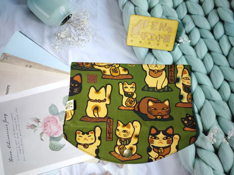 單層款布紅包袋-日本限量牛津布妖怪厭世招財貓布紅包袋-存摺袋