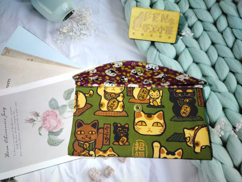 單層款布紅包袋-日本限量牛津布妖怪厭世招財貓布紅包袋-存摺袋