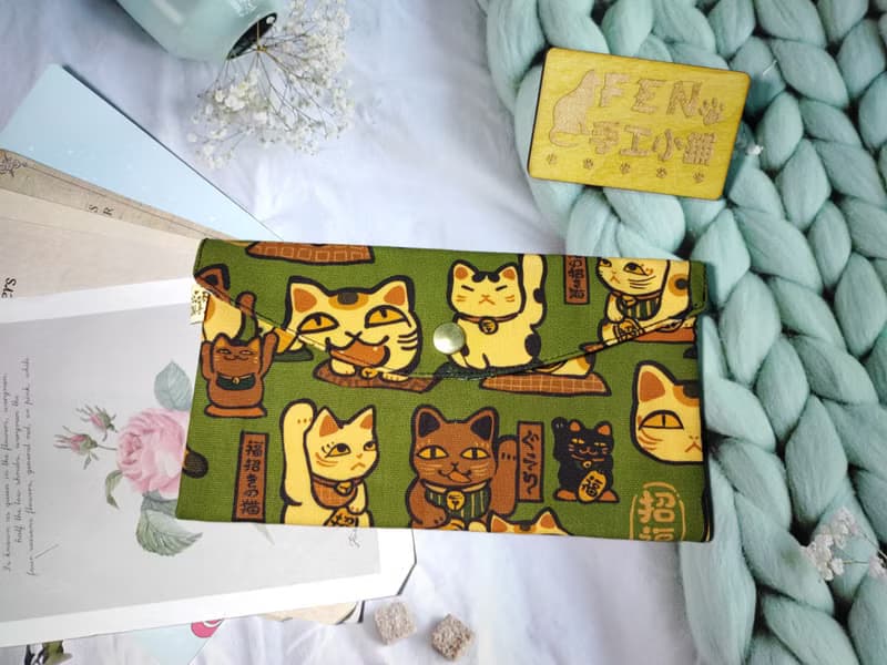 單層款布紅包袋-日本限量牛津布妖怪厭世招財貓布紅包袋-存摺袋