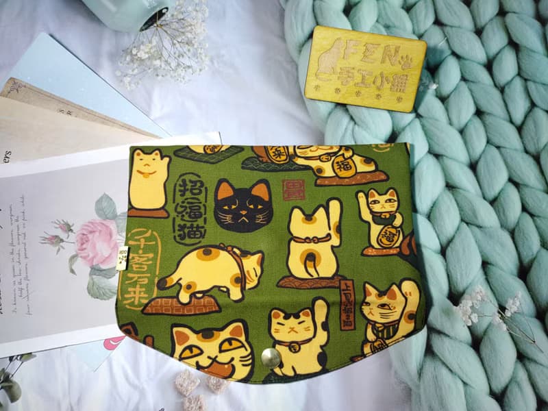 單層款布紅包袋-日本限量牛津布妖怪厭世招財貓布紅包袋-存摺袋
