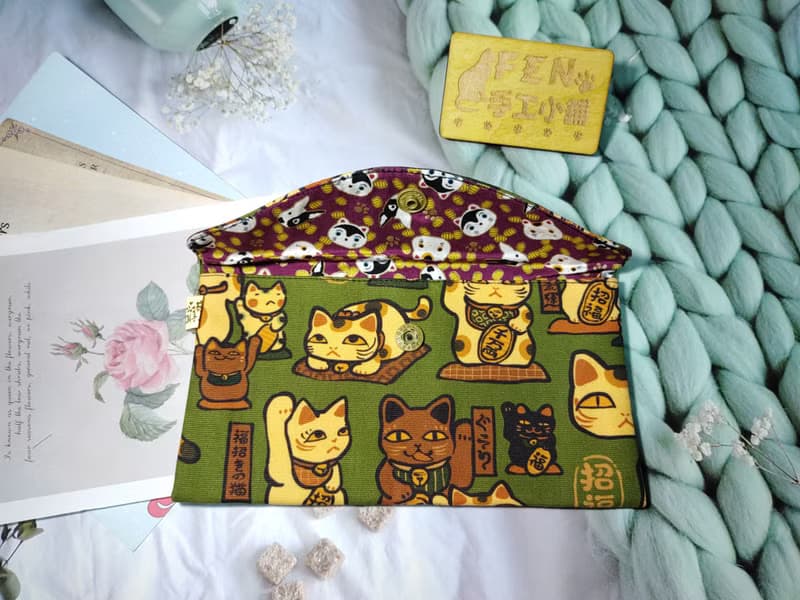 單層款布紅包袋-日本限量牛津布妖怪厭世招財貓布紅包袋-存摺袋