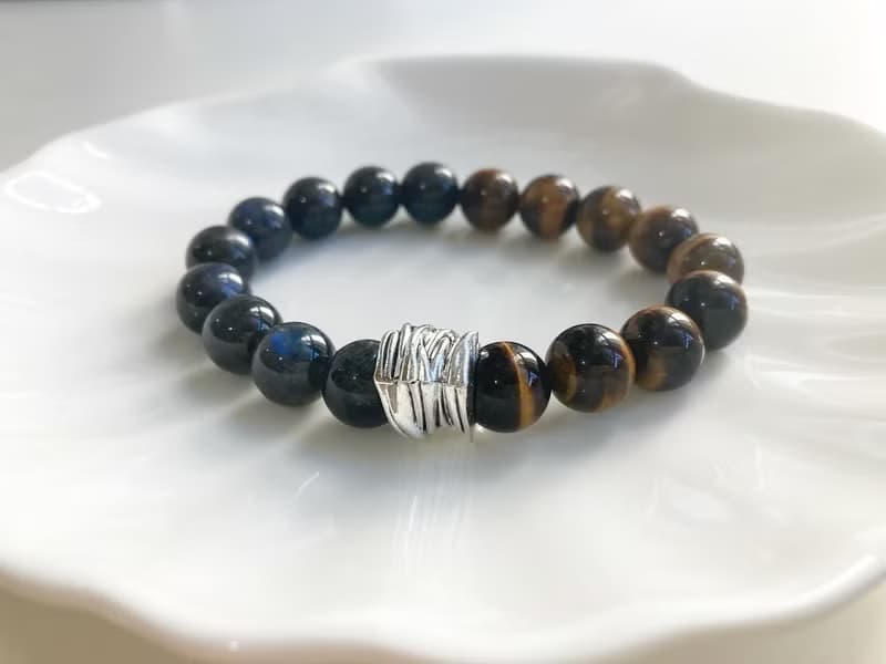 10MM男士水晶手鍊 黑拉長石X虎眼石水晶手鍊 提升財運自信與洞察