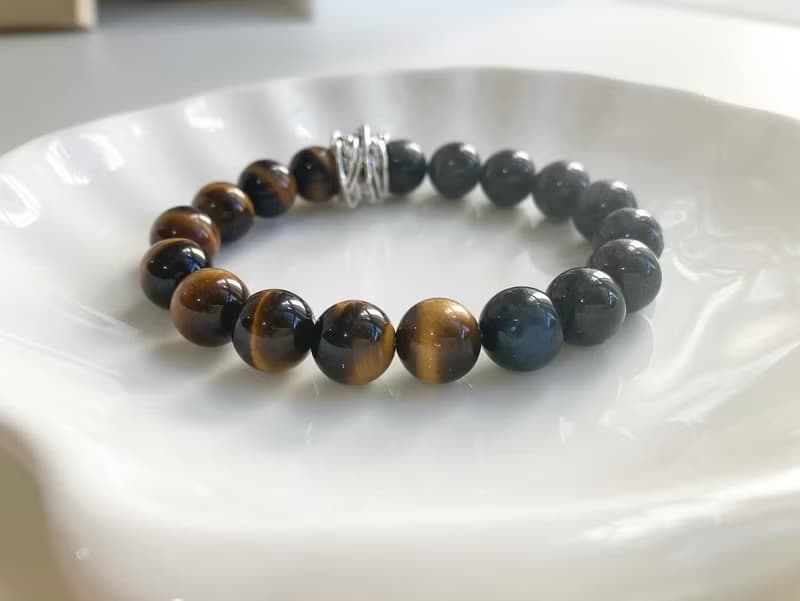 10MM男士水晶手鍊 黑拉長石X虎眼石水晶手鍊 提升財運自信與洞察