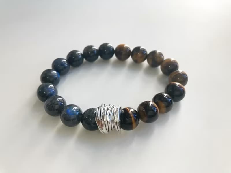 10MM男士水晶手鍊 黑拉長石X虎眼石水晶手鍊 提升財運自信與洞察