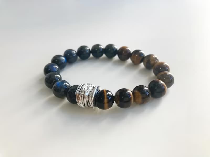 10MM男士水晶手鍊 黑拉長石X虎眼石水晶手鍊 提升財運自信與洞察