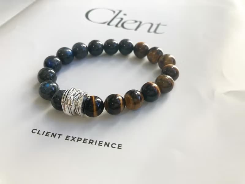 10MM男士水晶手鍊 黑拉長石X虎眼石水晶手鍊 提升財運自信與洞察