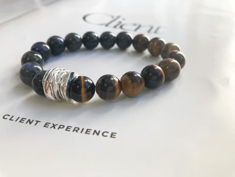 10MM男士水晶手鍊 黑拉長石X虎眼石水晶手鍊 提升財運自信與洞察