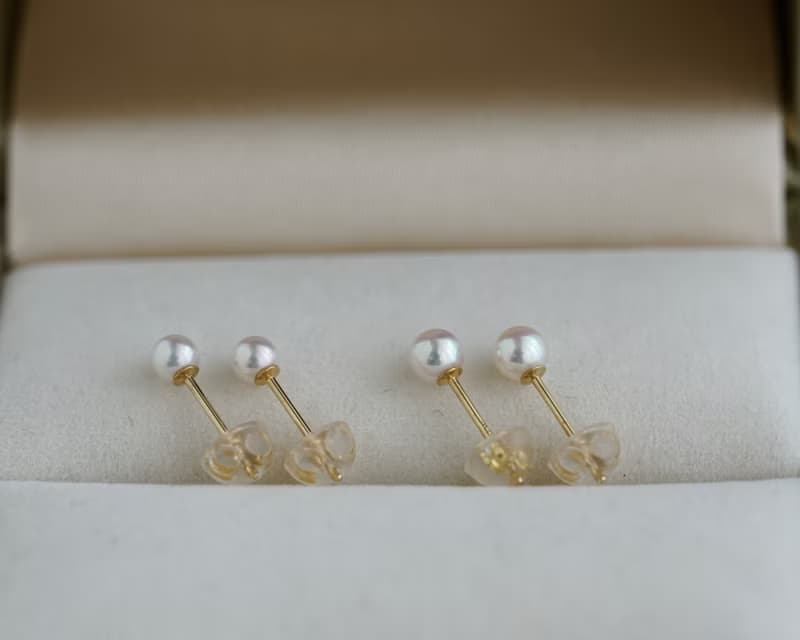 日本直送 超稀有 小米珠 3mm 3.5mm Akoya珍珠耳環 耳釘 耳針 18k