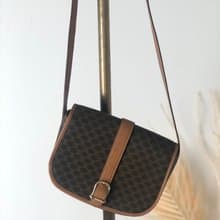 【 日本直送　名牌中古包 】CELINE セリーヌ マカダム フロントベルト レザー クロスボディ ショルダーバッグ ブラウン vintage t8ezp8