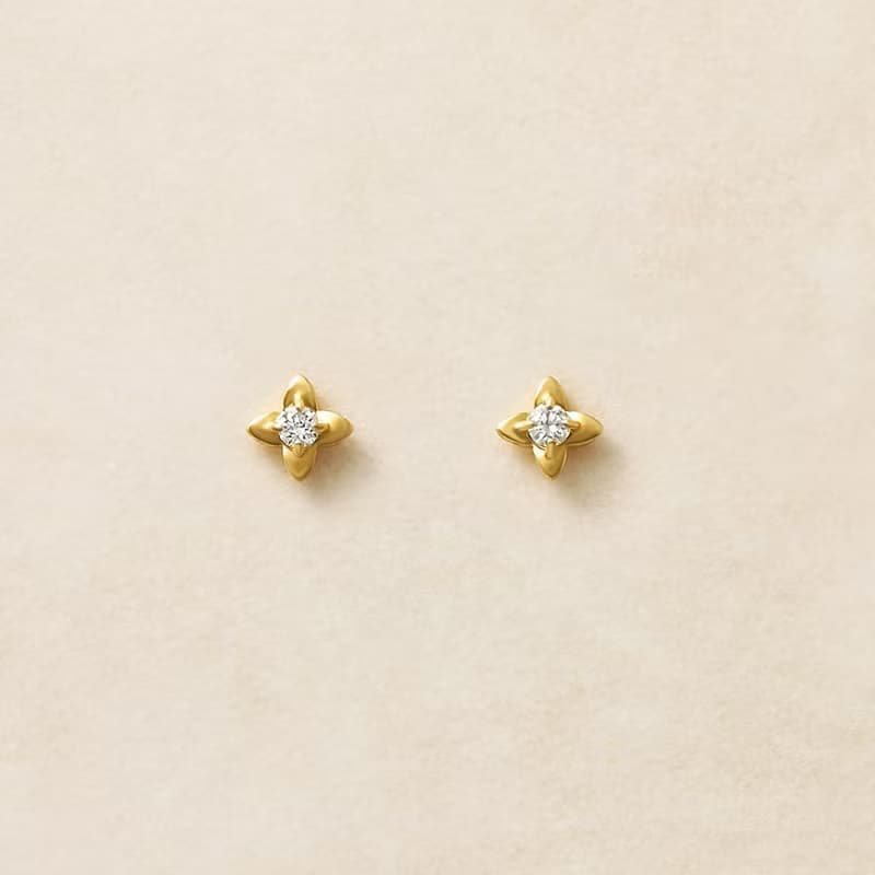 【Second Earrings】 18K 黃金迷你花朵耳環0.04ct