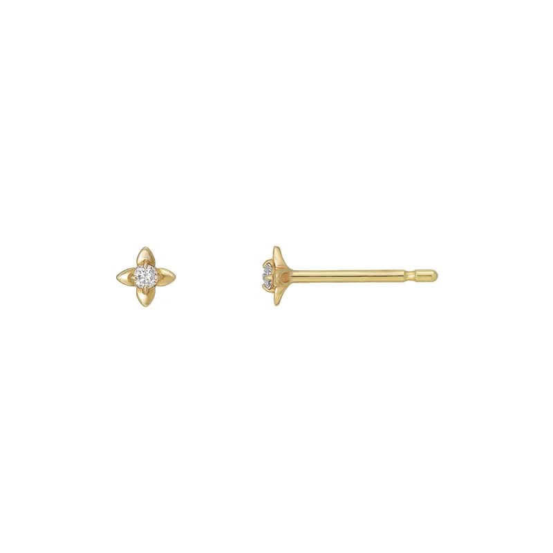 【Second Earrings】 18K 黃金迷你花朵耳環0.04ct