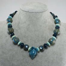 Teal Blue Green Shell Porcelain Ceramic Aroma Therapy Bottle Necklace Jewelry