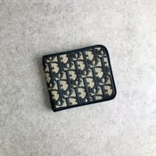 【 日本直送　名牌中古包 】Christian Dior クリスチャン ディオール トロッター 財布 ネイビー ジャガード レザー 二つ折り財布 knuihe