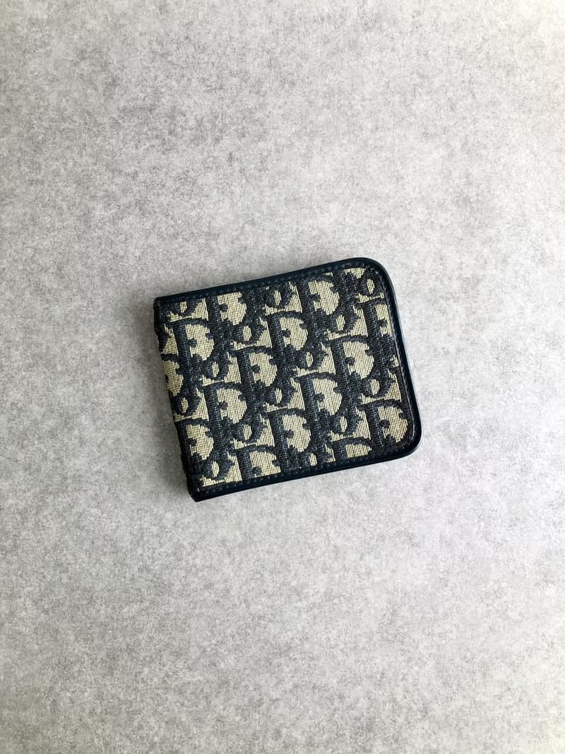 【 日本直送　名牌中古包 】Christian Dior クリスチャン ディオール トロッター 財布 ネイビー ジャガード レザー 二つ折り財布 knuihe