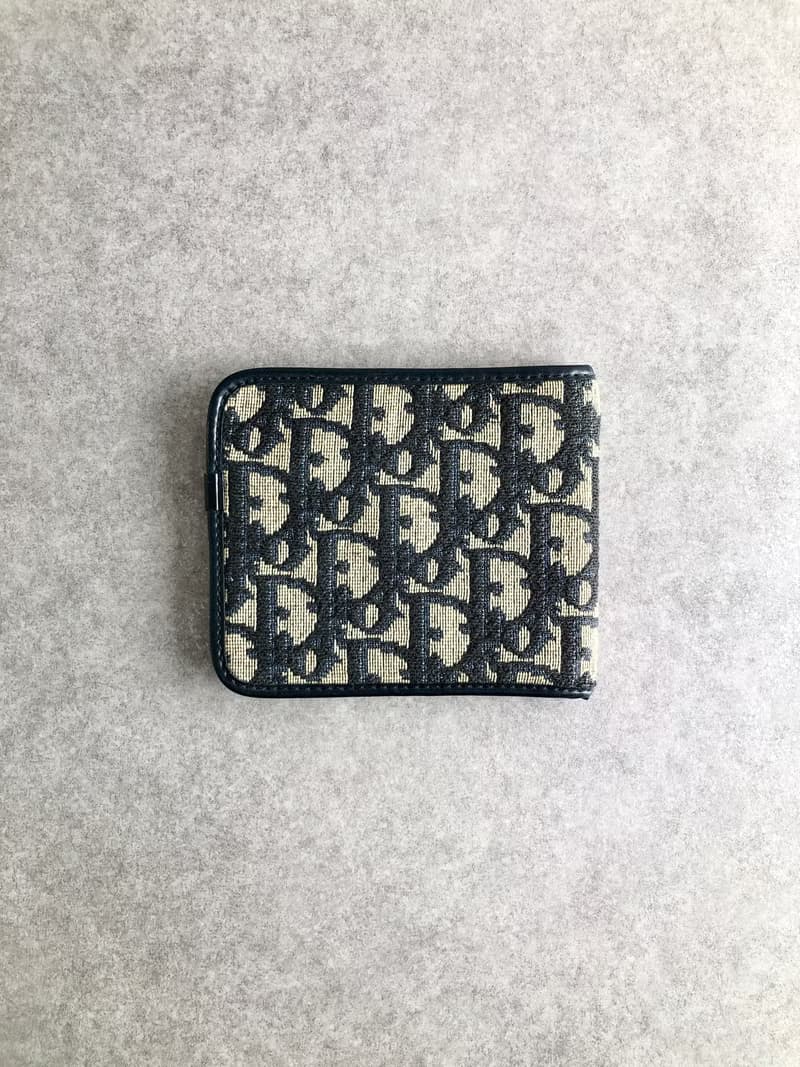 【 日本直送　名牌中古包 】Christian Dior クリスチャン ディオール トロッター 財布 ネイビー ジャガード レザー 二つ折り財布 knuihe