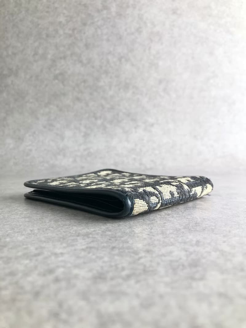 【 日本直送　名牌中古包 】Christian Dior クリスチャン ディオール トロッター 財布 ネイビー ジャガード レザー 二つ折り財布 knuihe