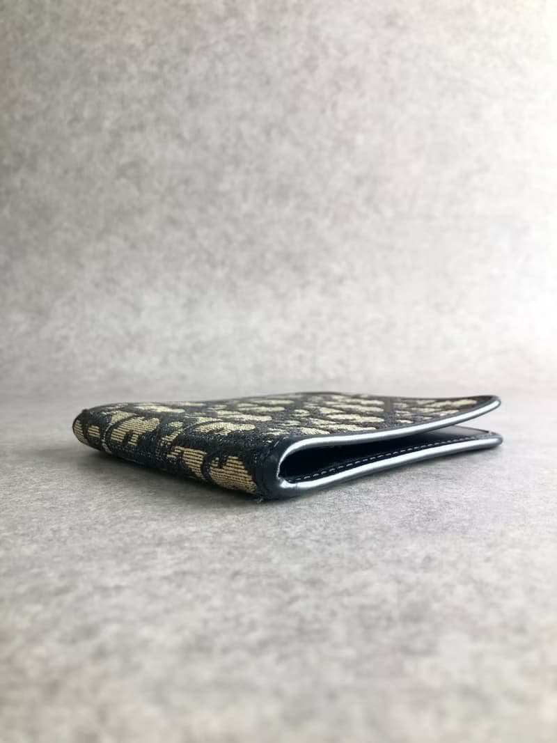 【 日本直送　名牌中古包 】Christian Dior クリスチャン ディオール トロッター 財布 ネイビー ジャガード レザー 二つ折り財布 knuihe