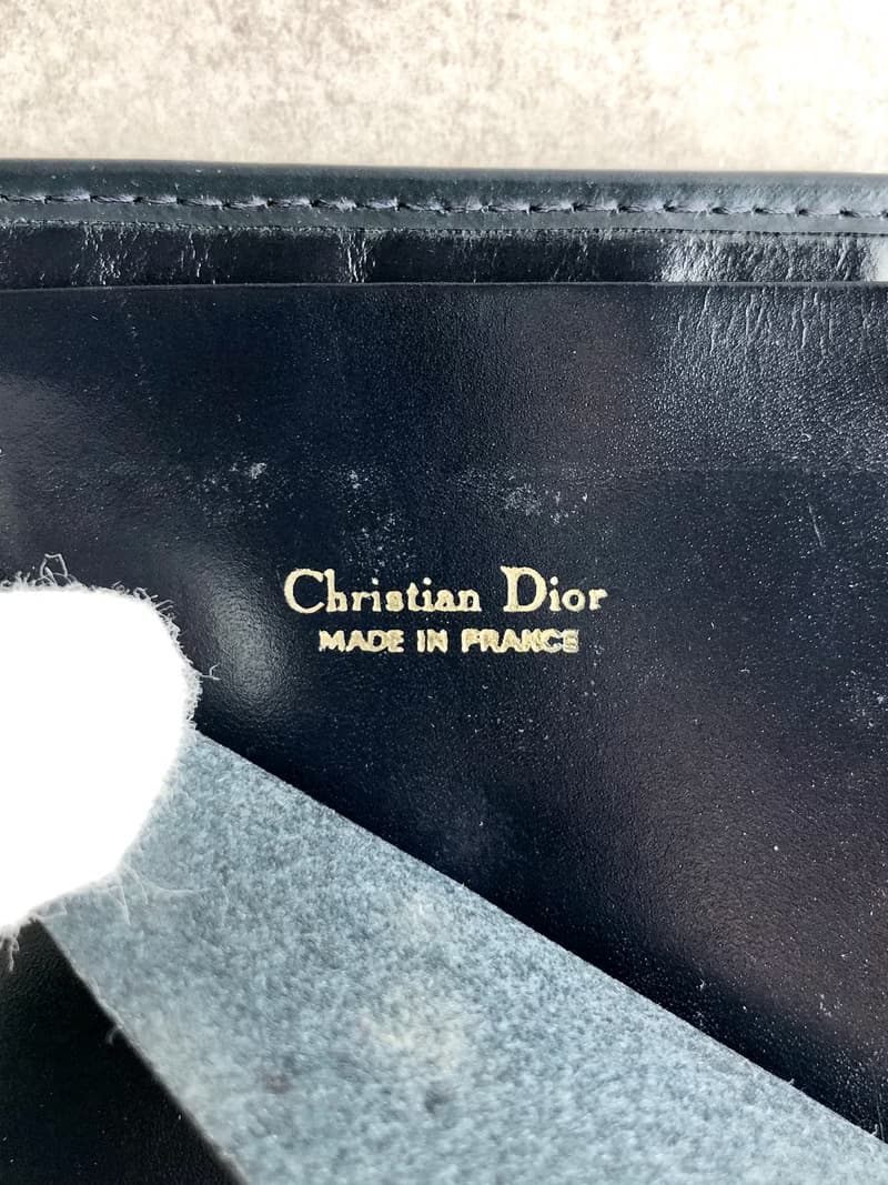 【 日本直送　名牌中古包 】Christian Dior クリスチャン ディオール トロッター 財布 ネイビー ジャガード レザー 二つ折り財布 knuihe