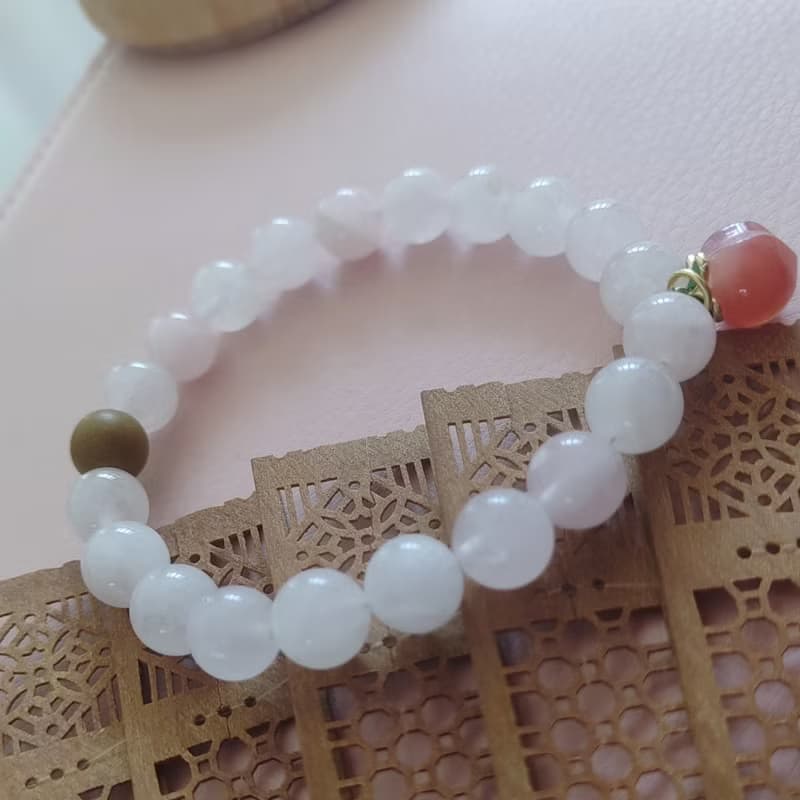 粉水晶手串招桃花運桃子蜜桃手鏈表白禮物女孩禮物高端禮物