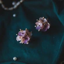 繡球花葉脈  夢幻漸層紫 水晶花樹脂耳環 可改耳夾耳針
