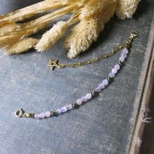 VIIART。翩翩-粉。粉晶石護身符法蒂瑪之手黃銅鍍金手鍊