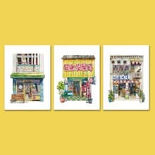 一套3張台灣街屋-復古藥局-文青明信片-卡片-萬用卡