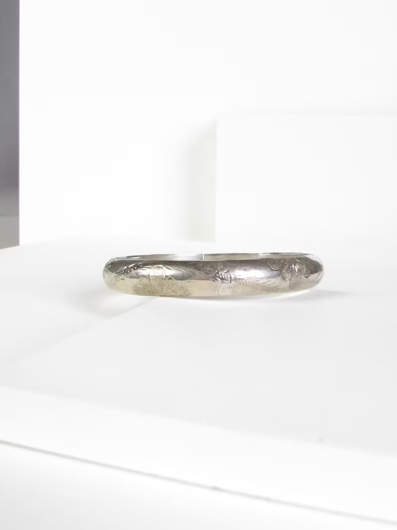 Vintage 925 Silver Floral Etched Sterling Silver Bangle Bracelet