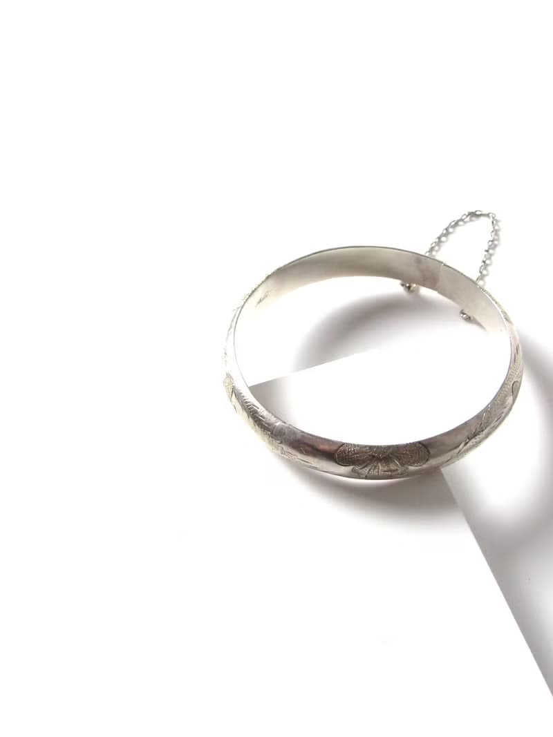Vintage 925 Silver Floral Etched Sterling Silver Bangle Bracelet