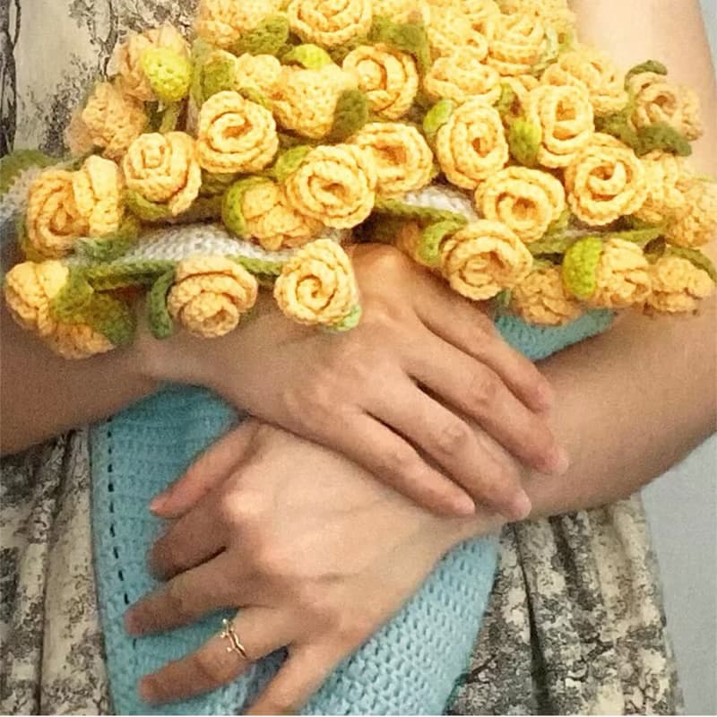 花朵毛毯花束毯子手工毯編織diy材料包鉤織玫瑰毛線禮物