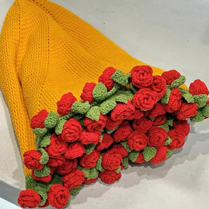 花朵毛毯花束毯子手工毯編織diy材料包鉤織玫瑰毛線禮物