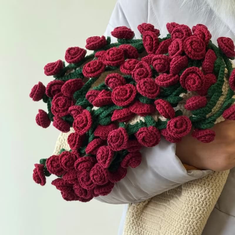 花朵毛毯花束毯子手工毯編織diy材料包鉤織玫瑰毛線禮物